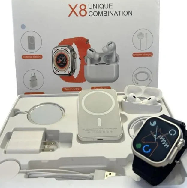 Combo Smartwatch Powerbank Audifonos Cargador X8